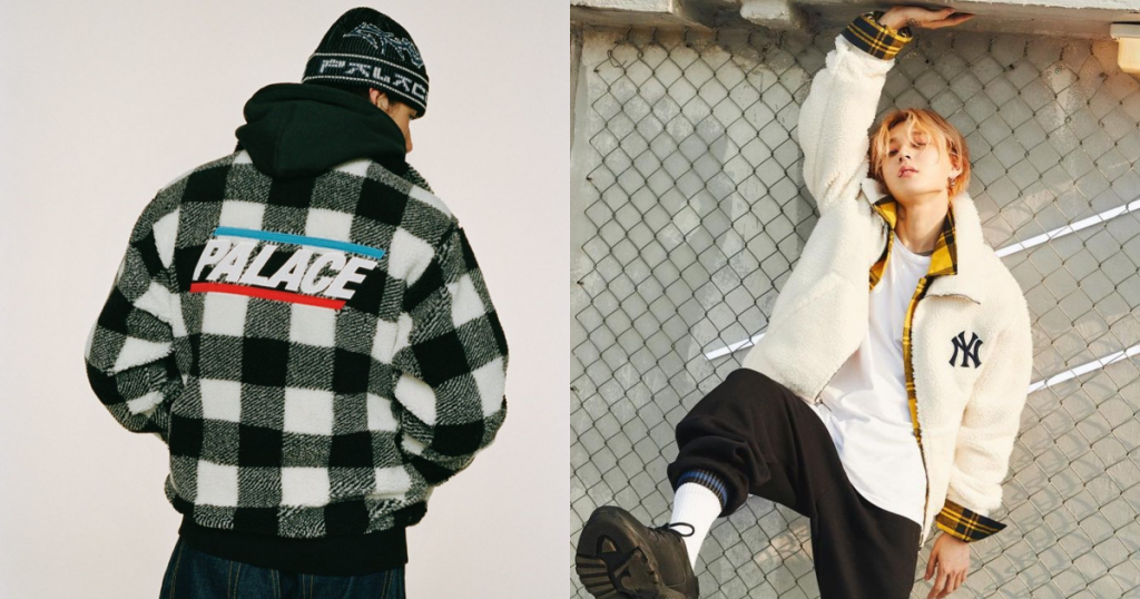 Palace P-lumber jacket white&black NT$5,600、MLB 羊羔絨立領棒球外套 NT$4,890
(圖/IG@palaceskateboards、MLB)