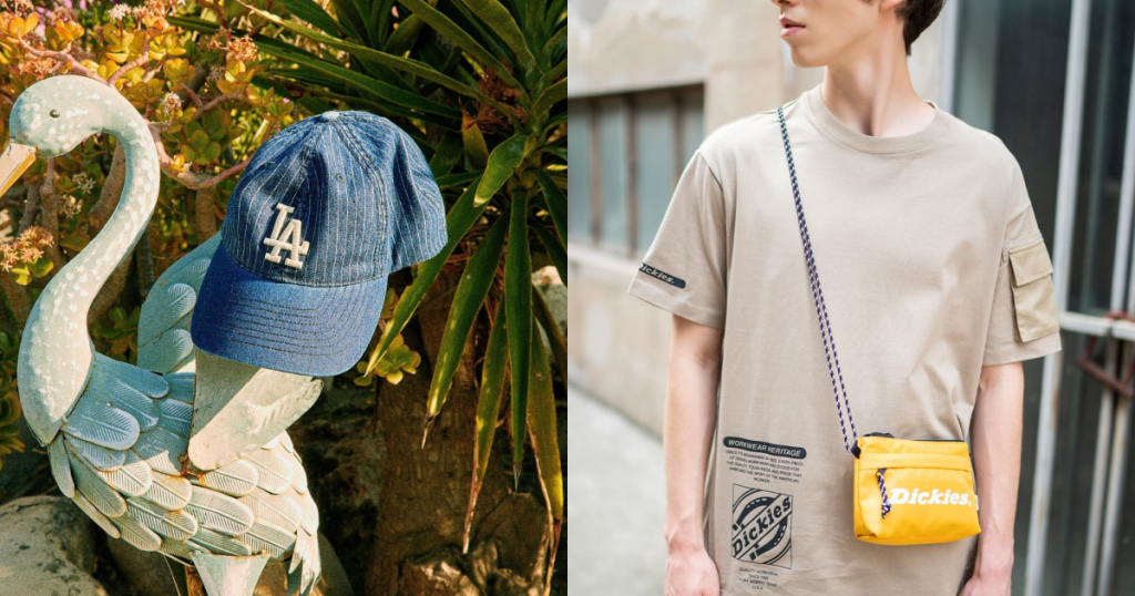 MLB 牛仔條紋棒球帽 NT$1,290、Dickies 土黄色Logo印花斜背包 NT$880
(圖/IG@ mlbkorea、 Dickies)