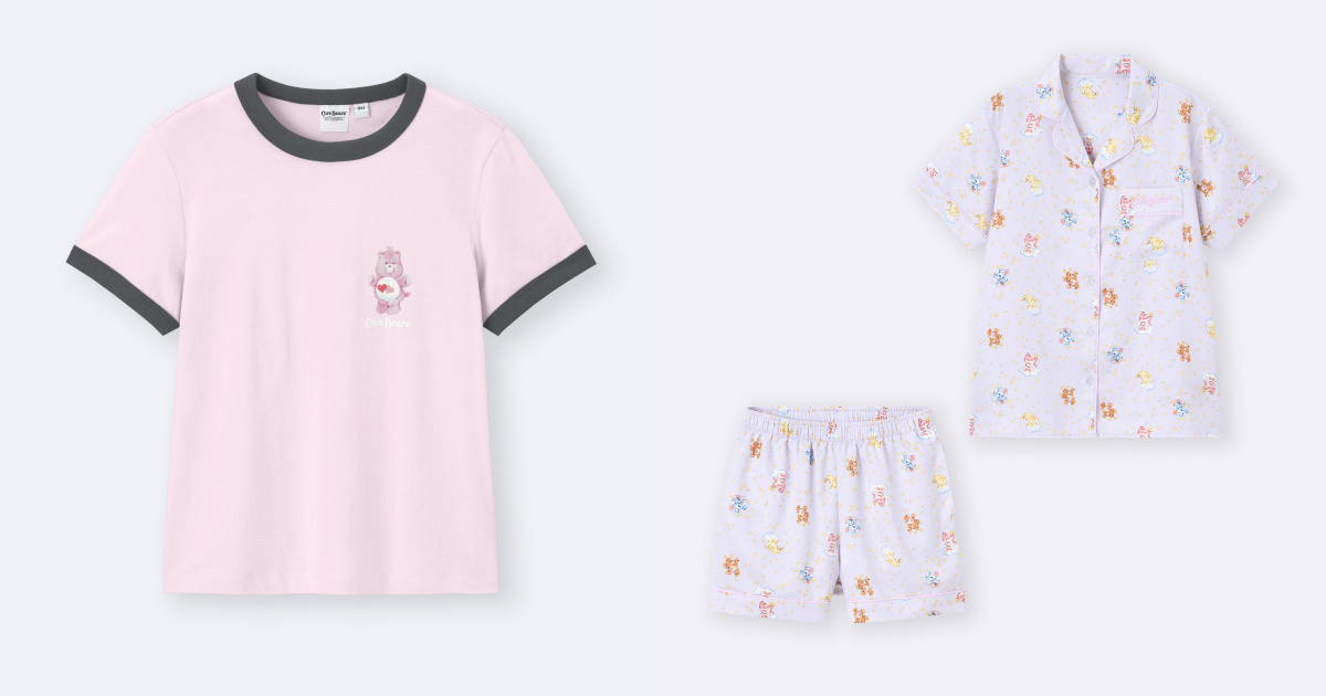 左：女裝撞色印花T恤Care Bears / NT$490、右：女裝緞面家居服(短袖)Care Bears / NT$990