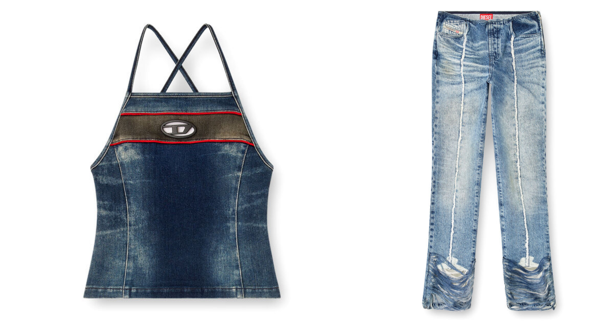 交叉綁帶丹寧背心、手工流蘇牛仔褲