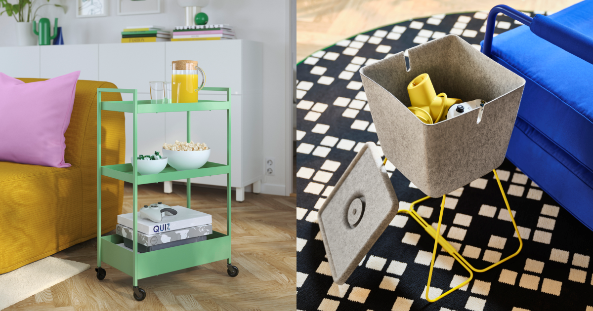 左：NISSAFORS多層推車（淺綠色）、右︰BRÄNNBOLL置物籃